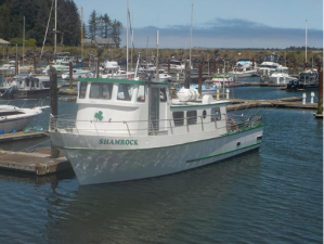 a boat is docked in a harbor